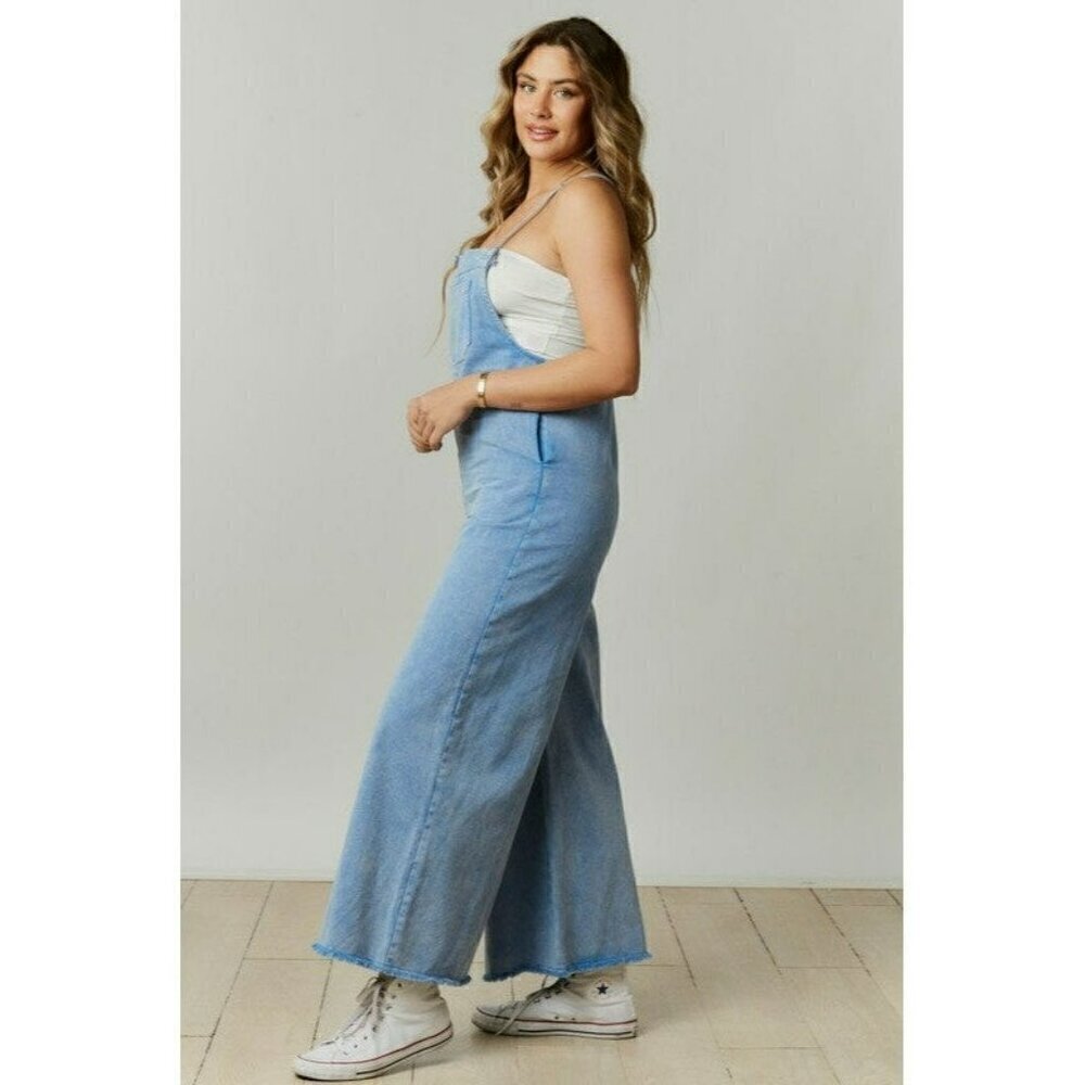 Just A Normal Girl Washed Denim Jumpsuit in Blue - Picture 5 of 5